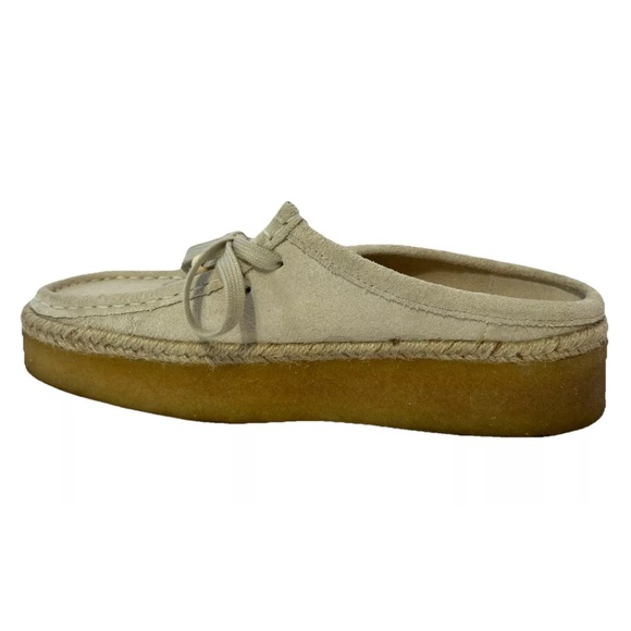 Clarks Wallabees Womens Platform Mule Suede Shoe Size 8 Cream Lace Up Bead Boho - Picture 8 of 16